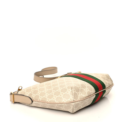 Gucci GG Supreme Monogram Textured Dollar Calfskin Web Small Ophidia Half Moon Hobo Beige Mystic White Oatmeal 4 of 7