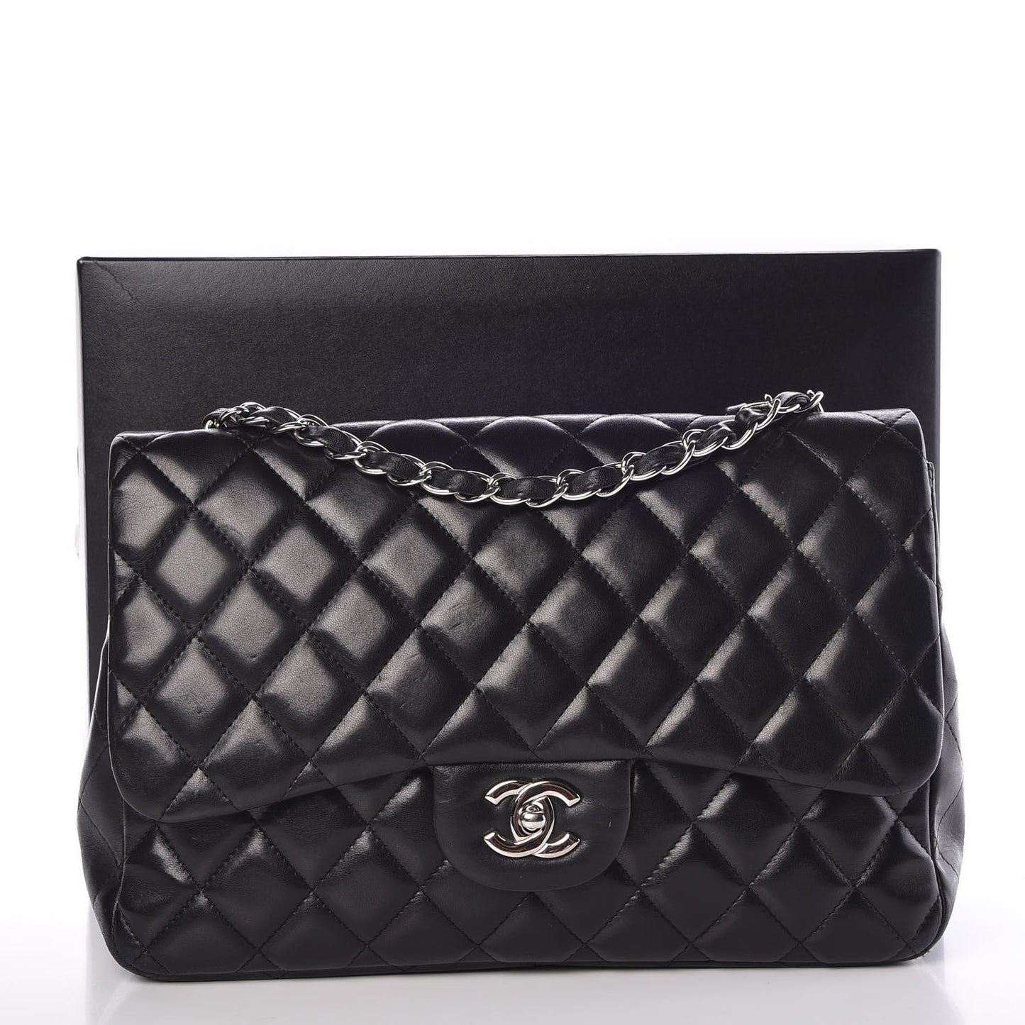 Lambskin Quilted Jumbo Single Flap Black