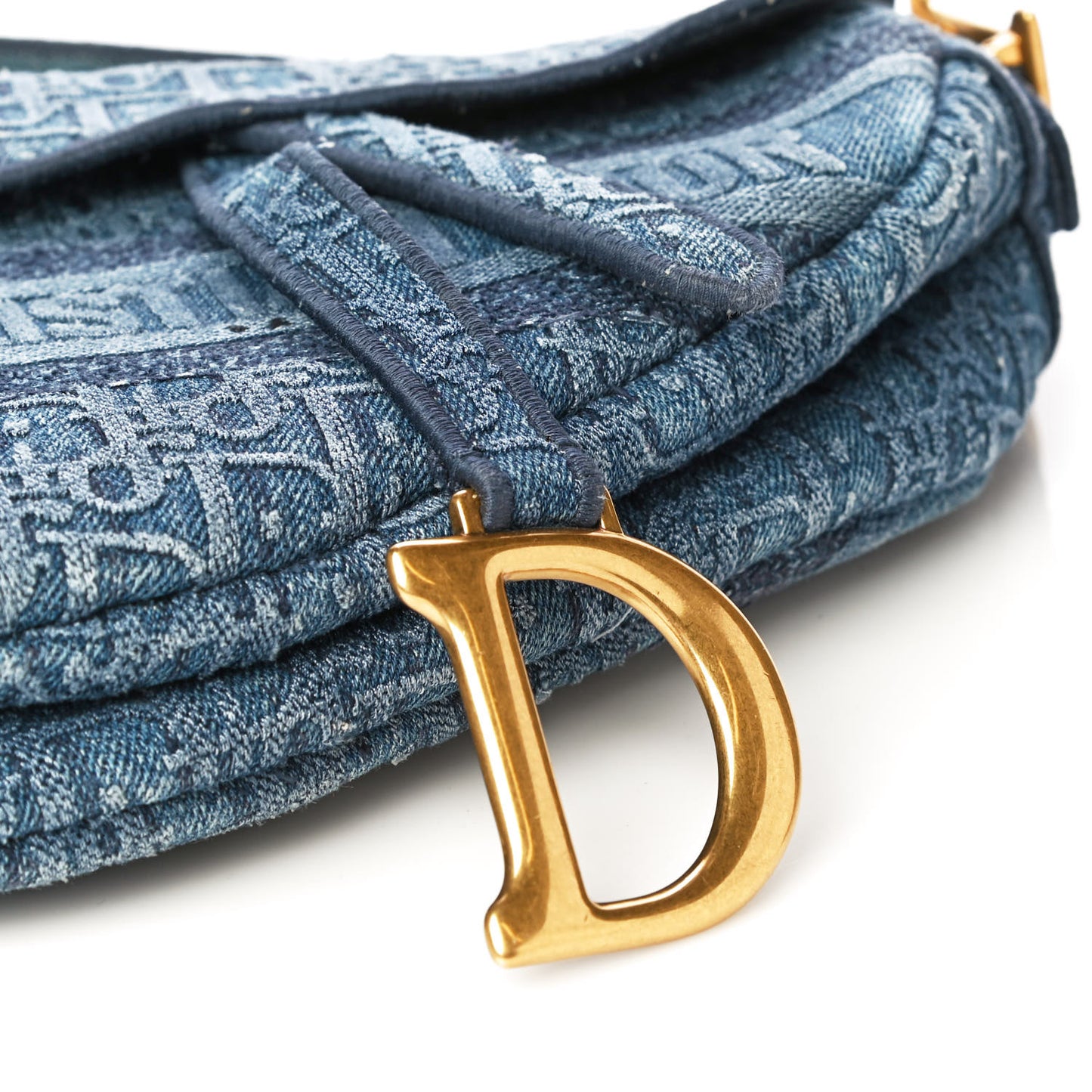 Oblique Embroidered Saddle Bag Denim Blue