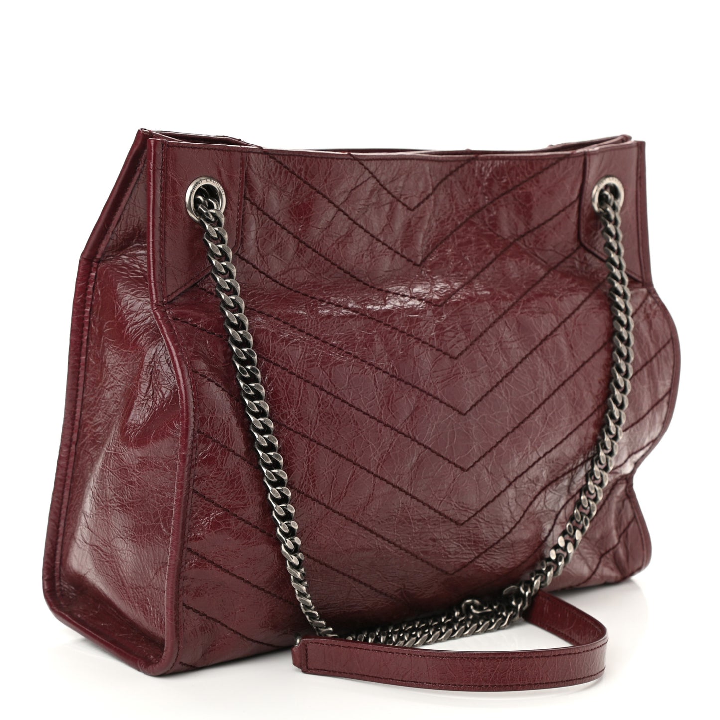 Crinkled Calfskin Matelasse Monogram Medium Niki Shopper Tote Burgundy