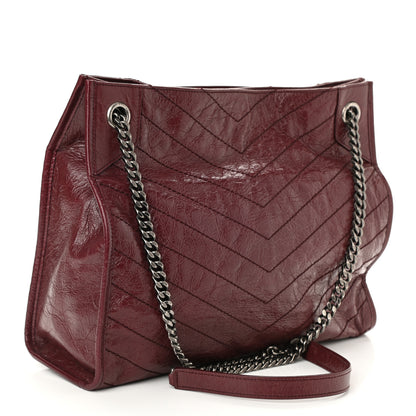 Saint Laurent Crinkled Calfskin Matelasse Monogram Medium Niki Shopper Tote Burgundy 3 of 8
