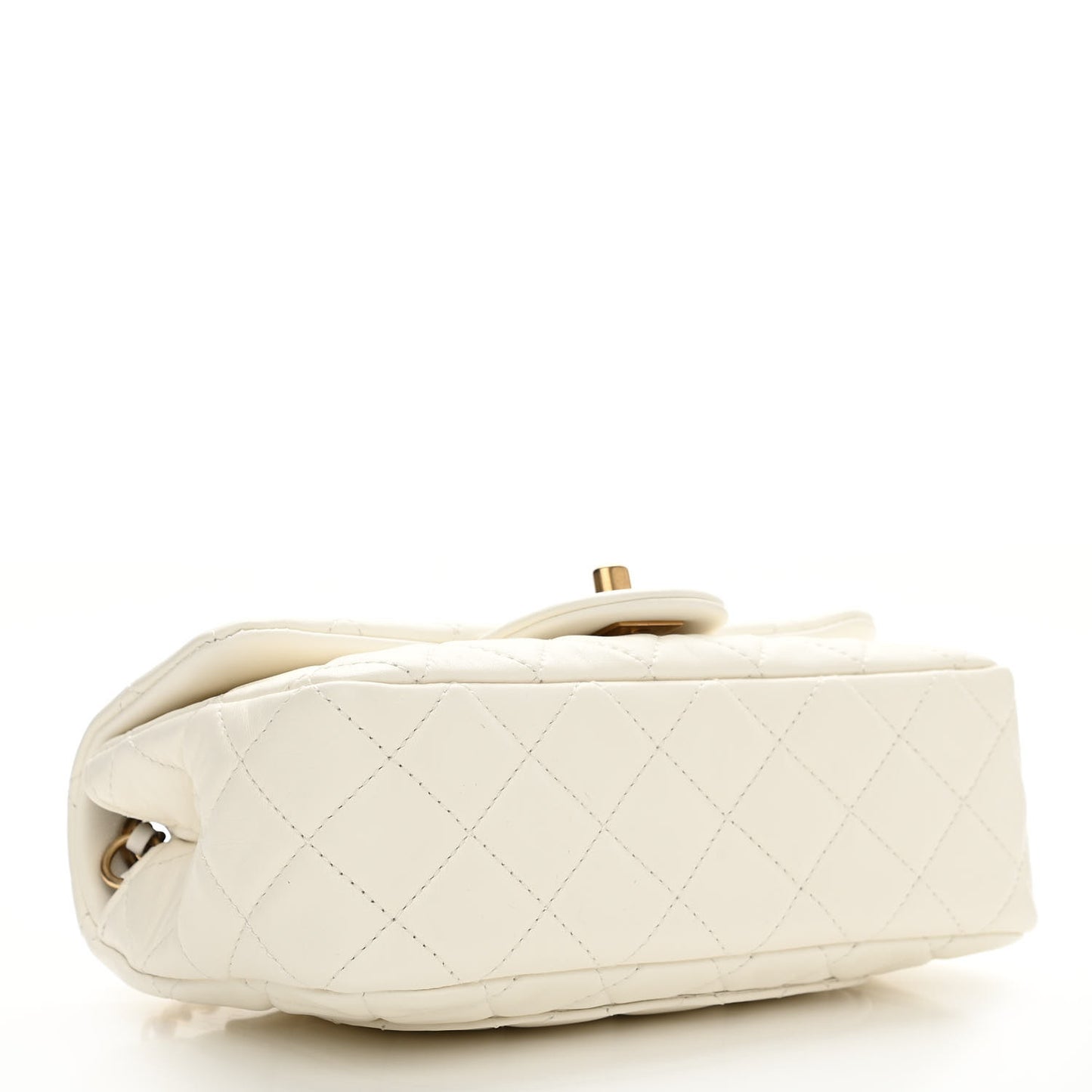 Lambskin Quilted Mini Rectangular Pearl Crush Flap White