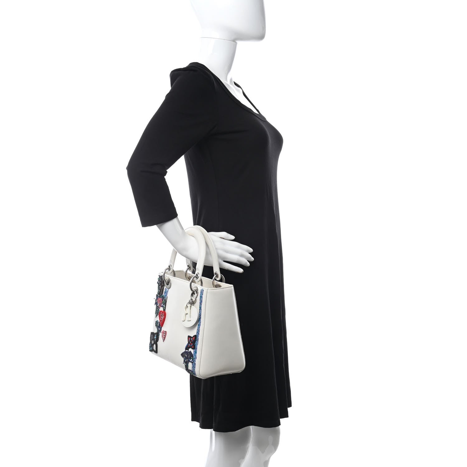 Christian Dior Smooth Calfskin Embroidered Medium Lady Dior White Multicolor 2 of 14