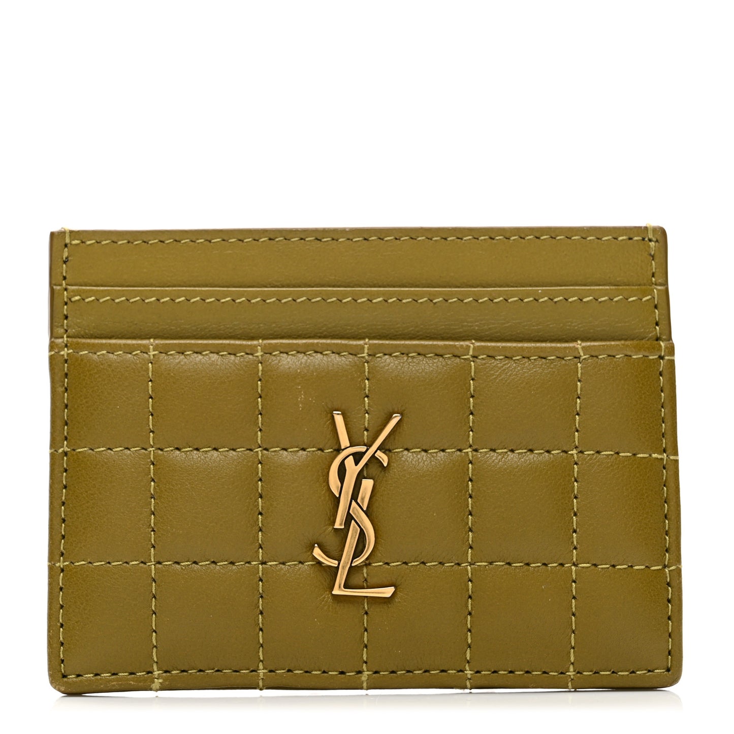 Lambskin Quilted Cassandre Credit Card Case Olive Drab