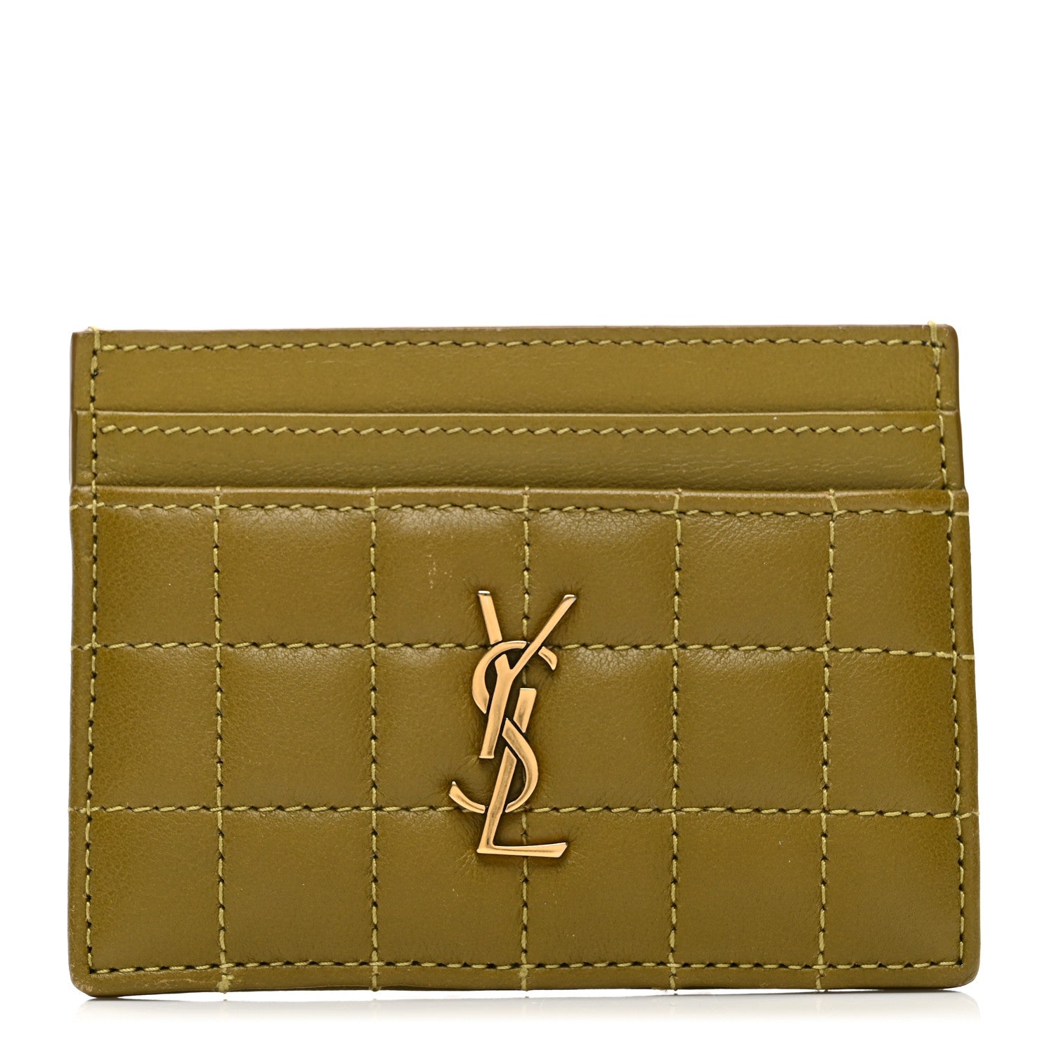 Saint Laurent Lambskin Quilted Cassandre Credit Card Case Olive Drab 1 of 6