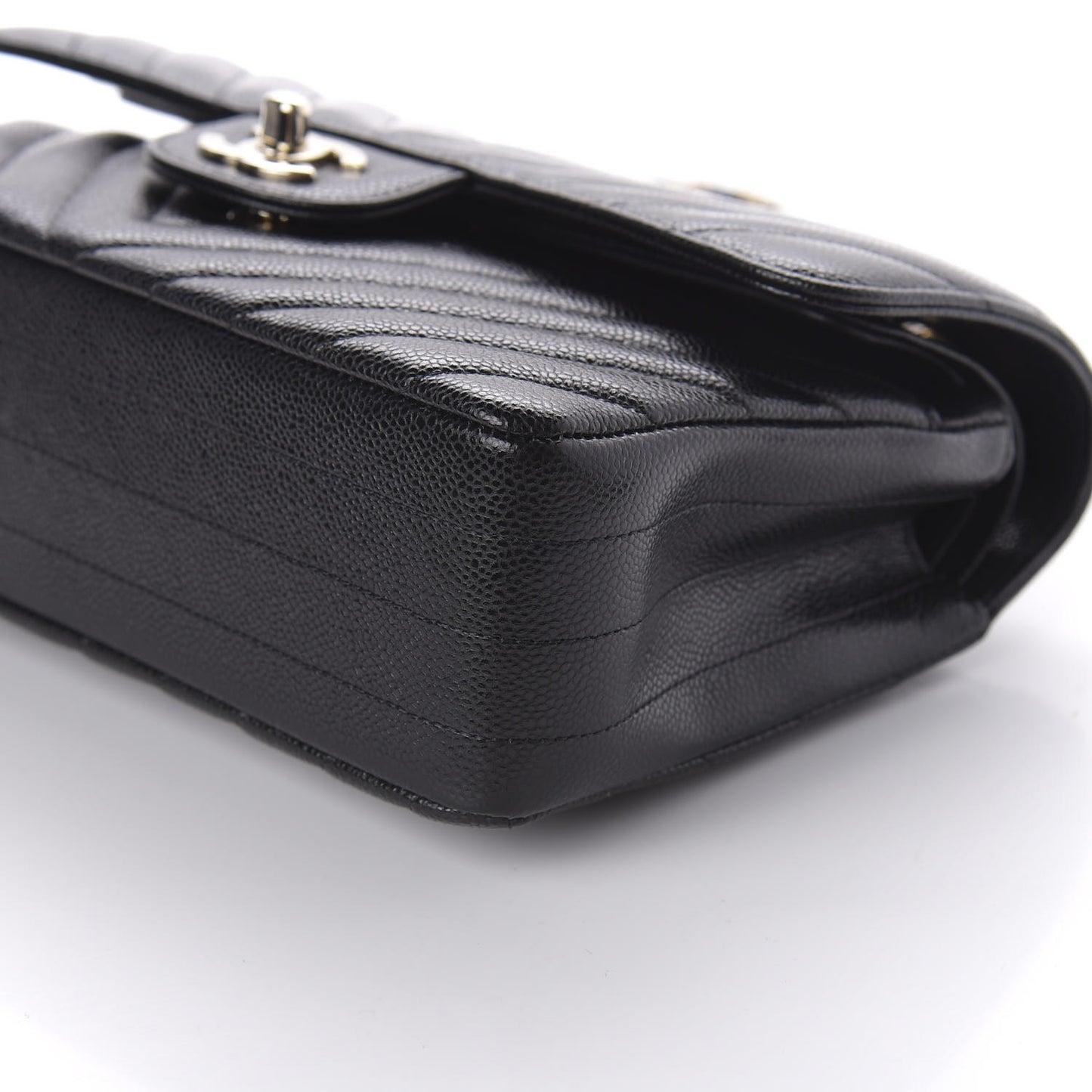 Caviar Chevron Quilted Small Double Flap Black