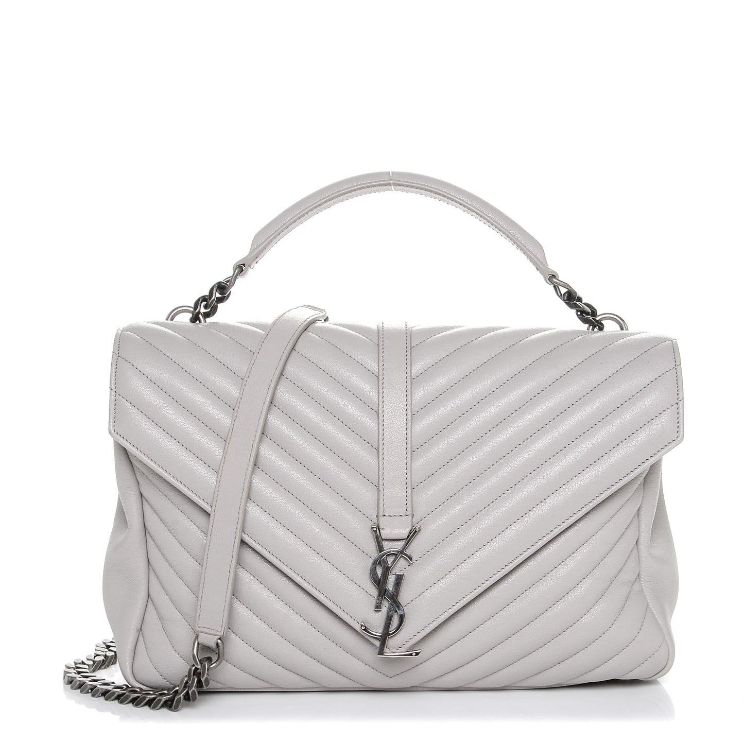 Sheepskin Matelasse Chevron Monogram Large College Satchel Light Grey