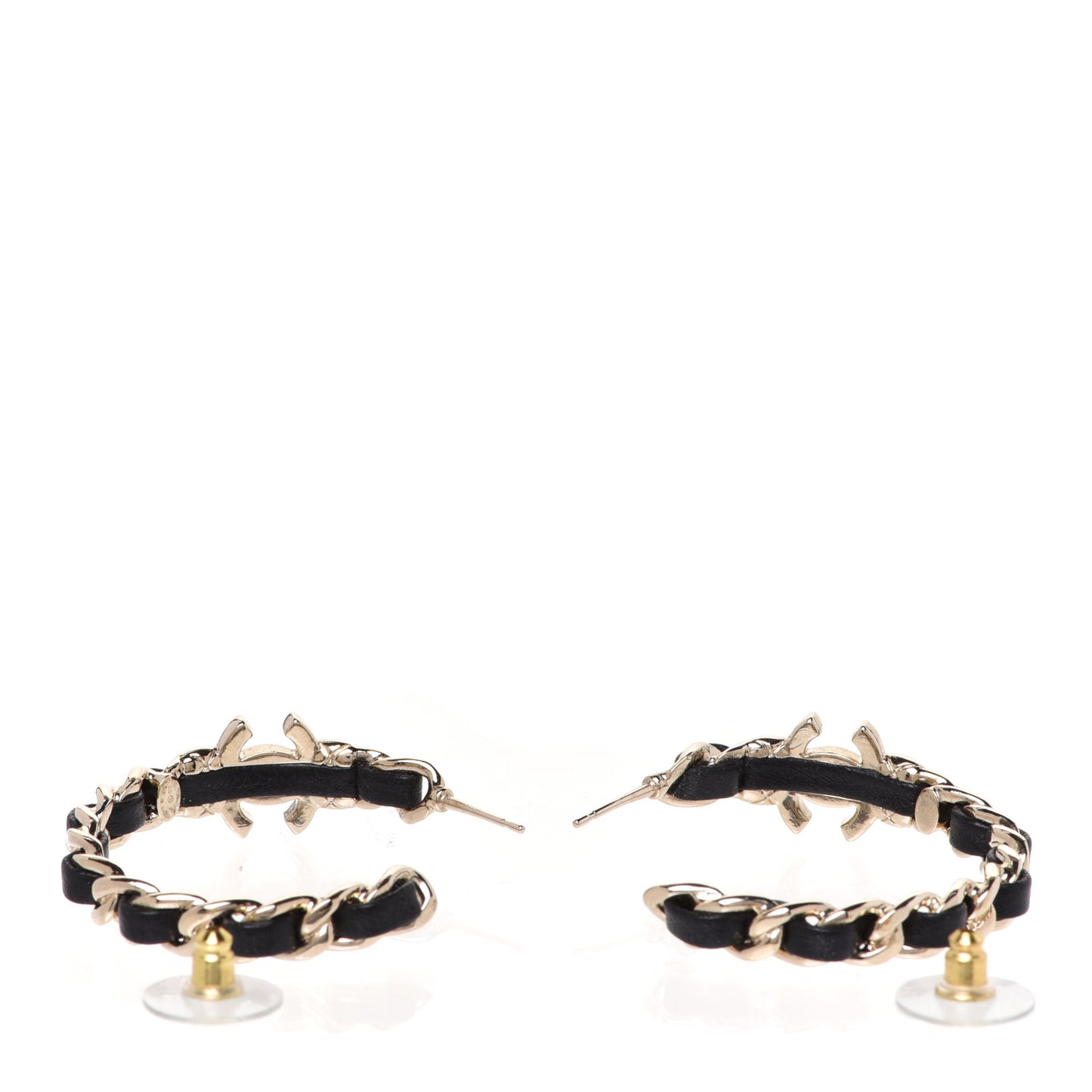 Metal Lambskin Quilted CC Turnlock Chain Hoop Earrings Gold Black