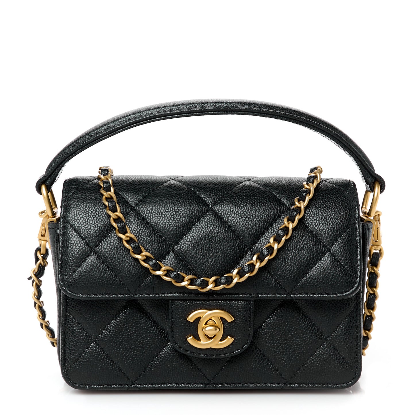 Caviar Quilted Mini Top Handle Flap Black