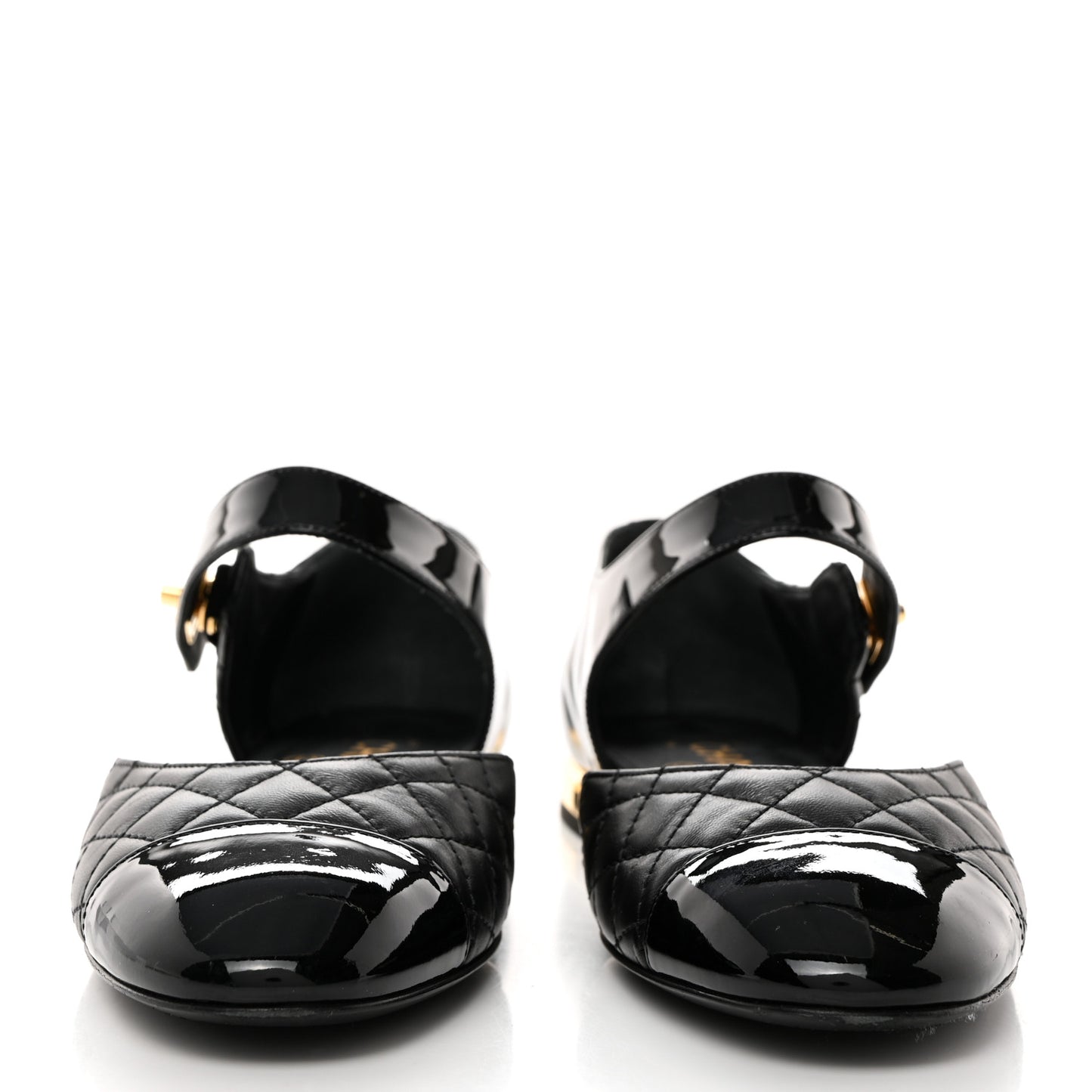 Patent Lambskin Quilted Cap Toe Ballerina Flats 37 Black