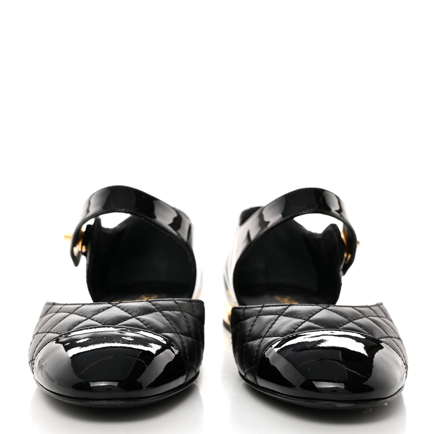 Chanel Patent Lambskin Quilted Cap Toe Ballerina Flats 37 Black 2 of 9