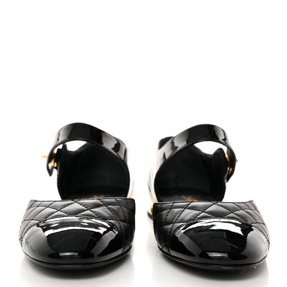 Chanel Patent Lambskin Quilted Cap Toe Ballerina Flats 37 Black 2 of 9