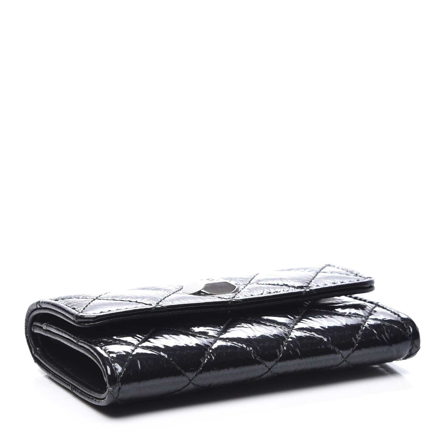 Chanel Distressed Patent Quilted Flap Card Holder Black 3 of 10