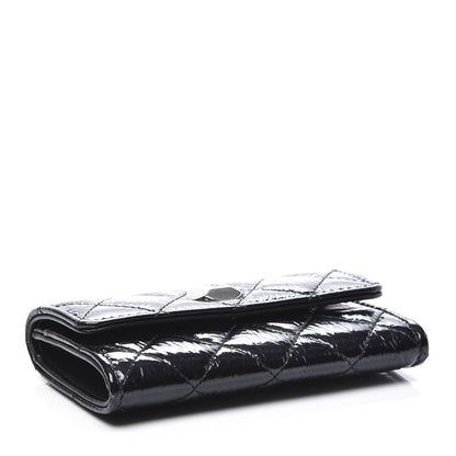 Chanel Distressed Patent Quilted Flap Card Holder Black 3 of 10