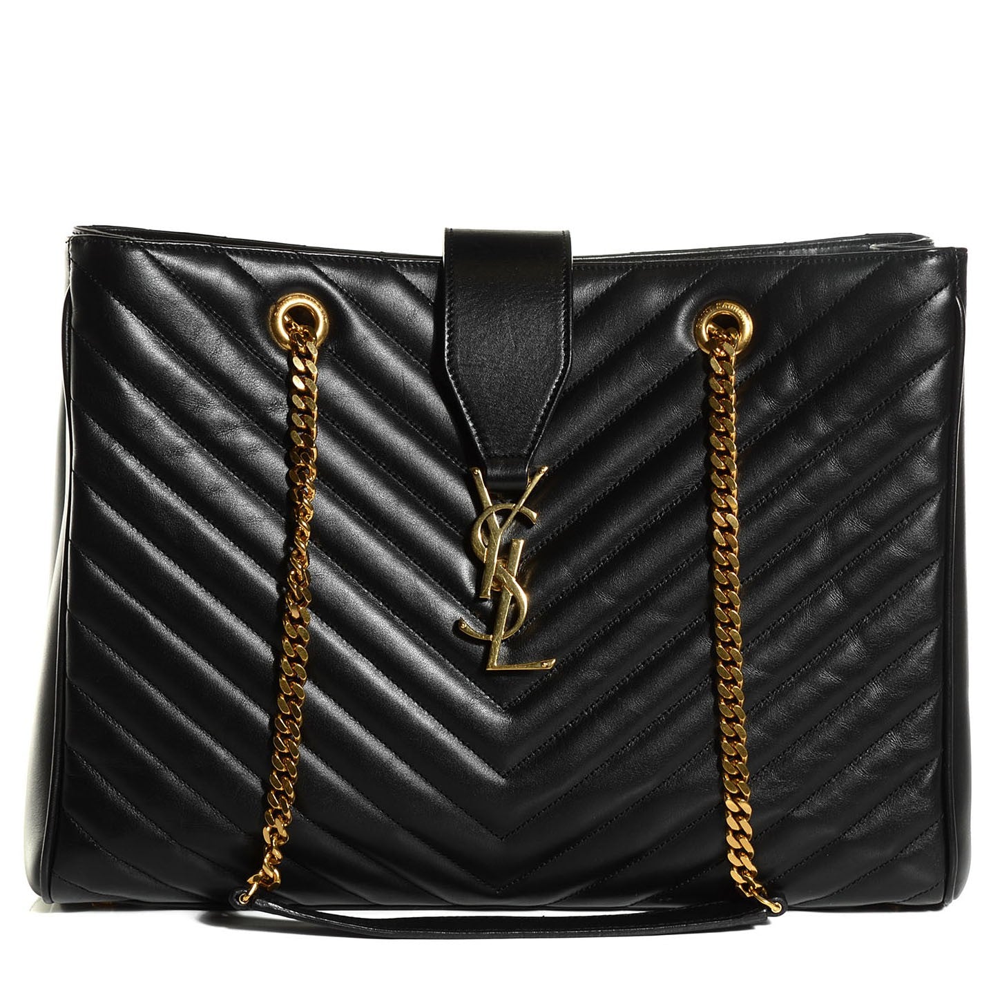 Lambskin Matelasse Chevron Monogram Shopping Bag Black