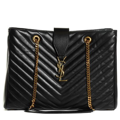 Saint Laurent Lambskin Matelasse Chevron Monogram Shopping Bag Black 1 of 8