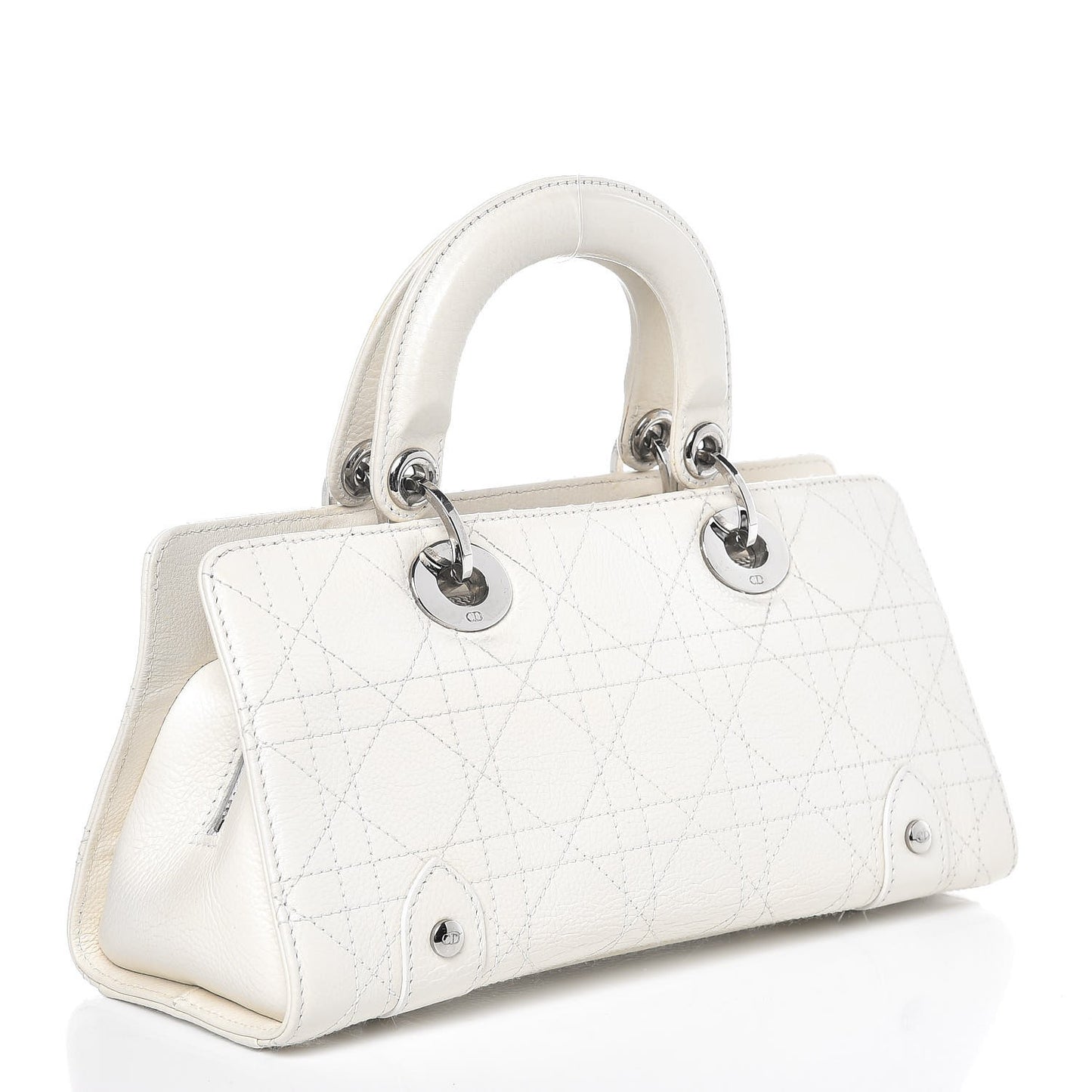 Calfskin Cannage Stitched Small Lady East West Lady Dior White