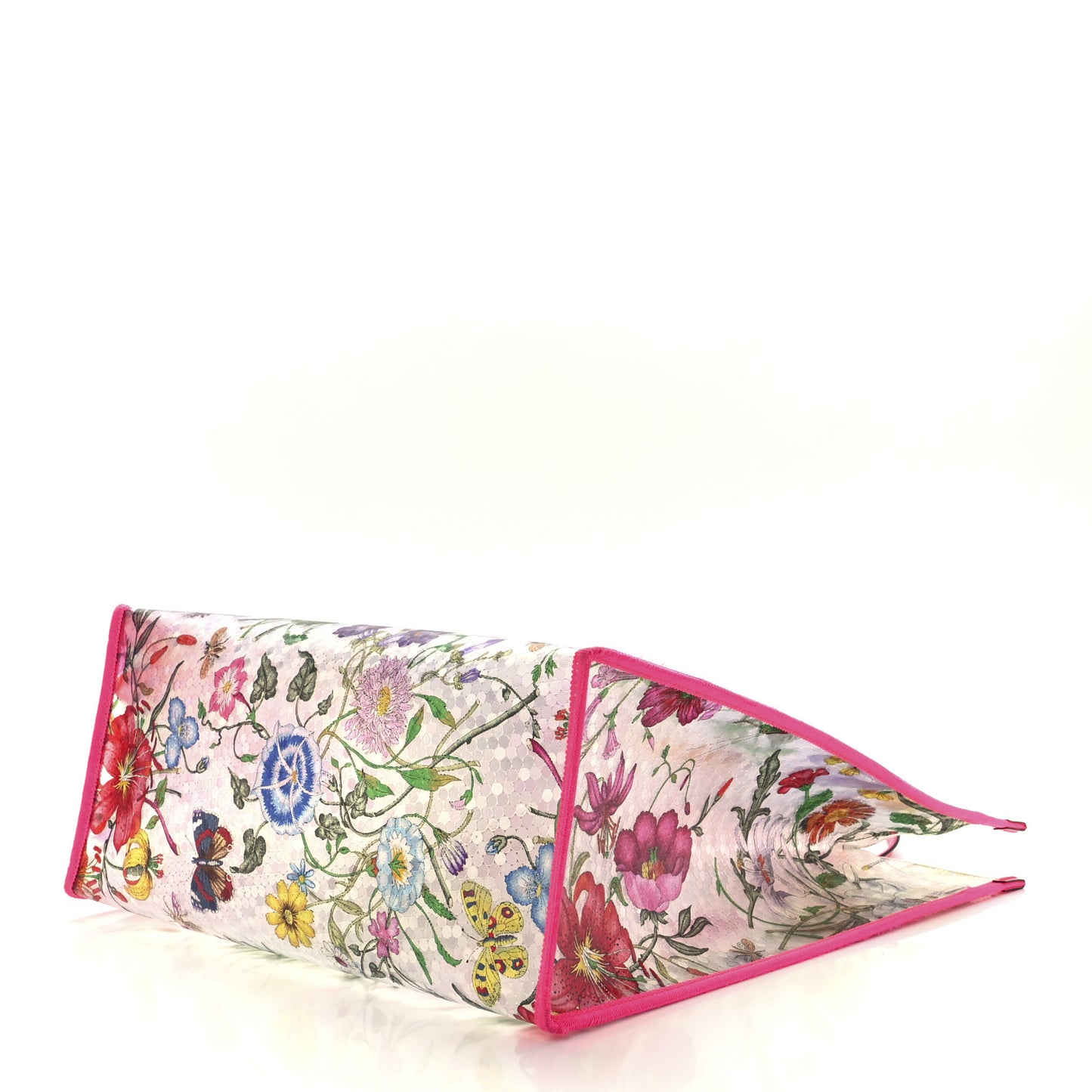 Calfskin Textured Vinyl Print Flora Tote Fluorescent Fuchsia