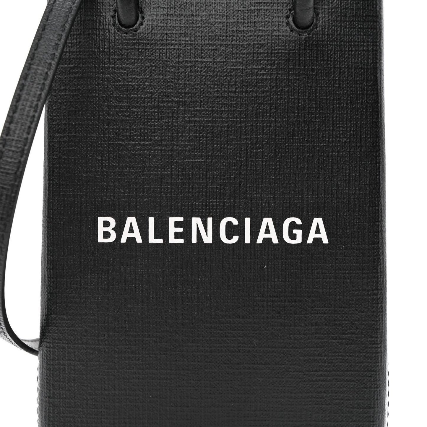 Squared Calfskin Logo Shopping Phone Holder Bag Black