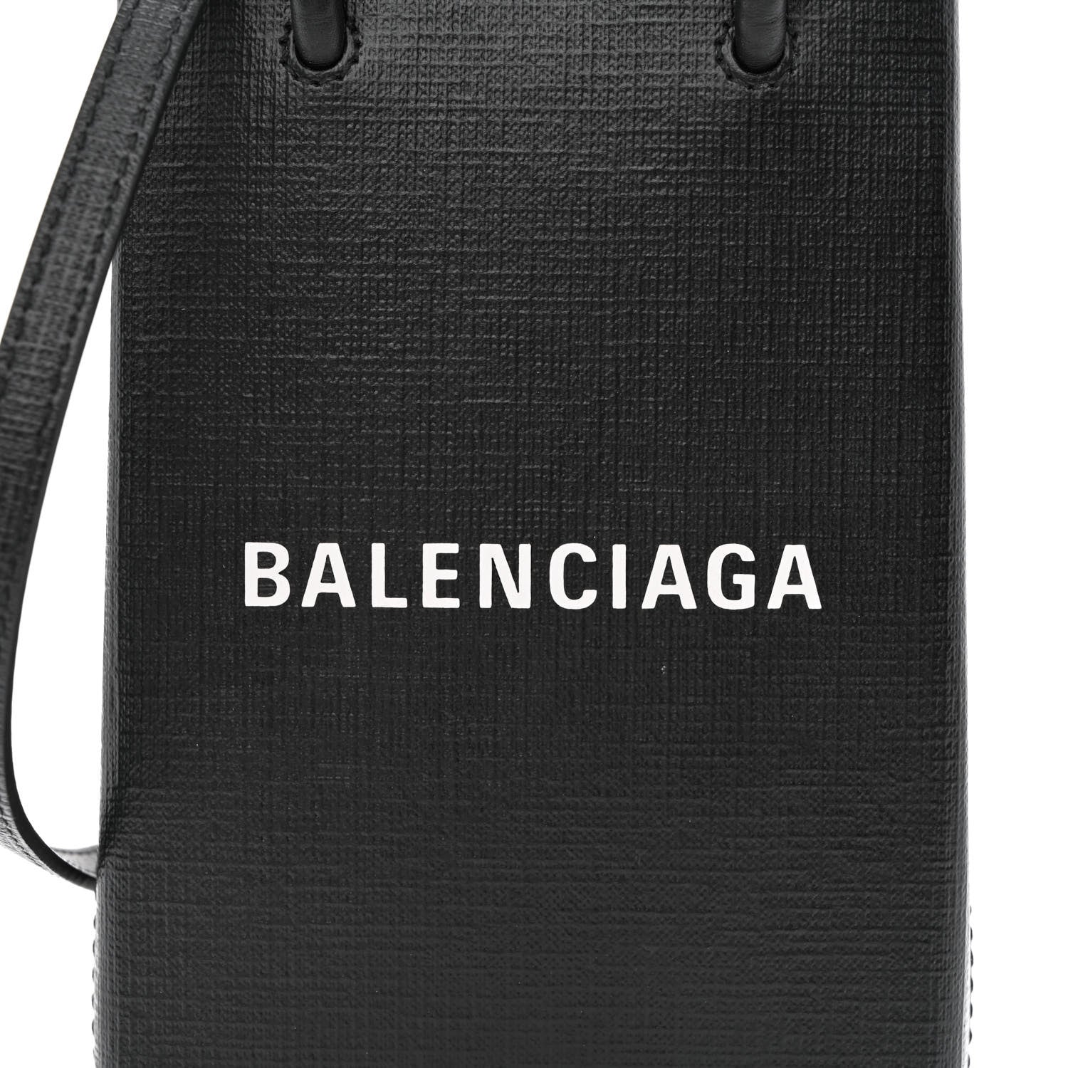 Balenciaga Squared Calfskin Logo Shopping Phone Holder Bag Black 8 of 10