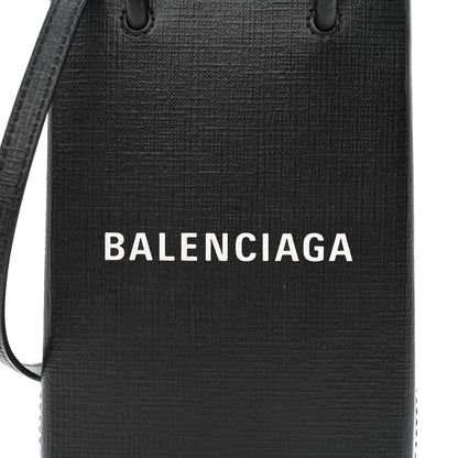 Balenciaga Squared Calfskin Logo Shopping Phone Holder Bag Black 8 of 10
