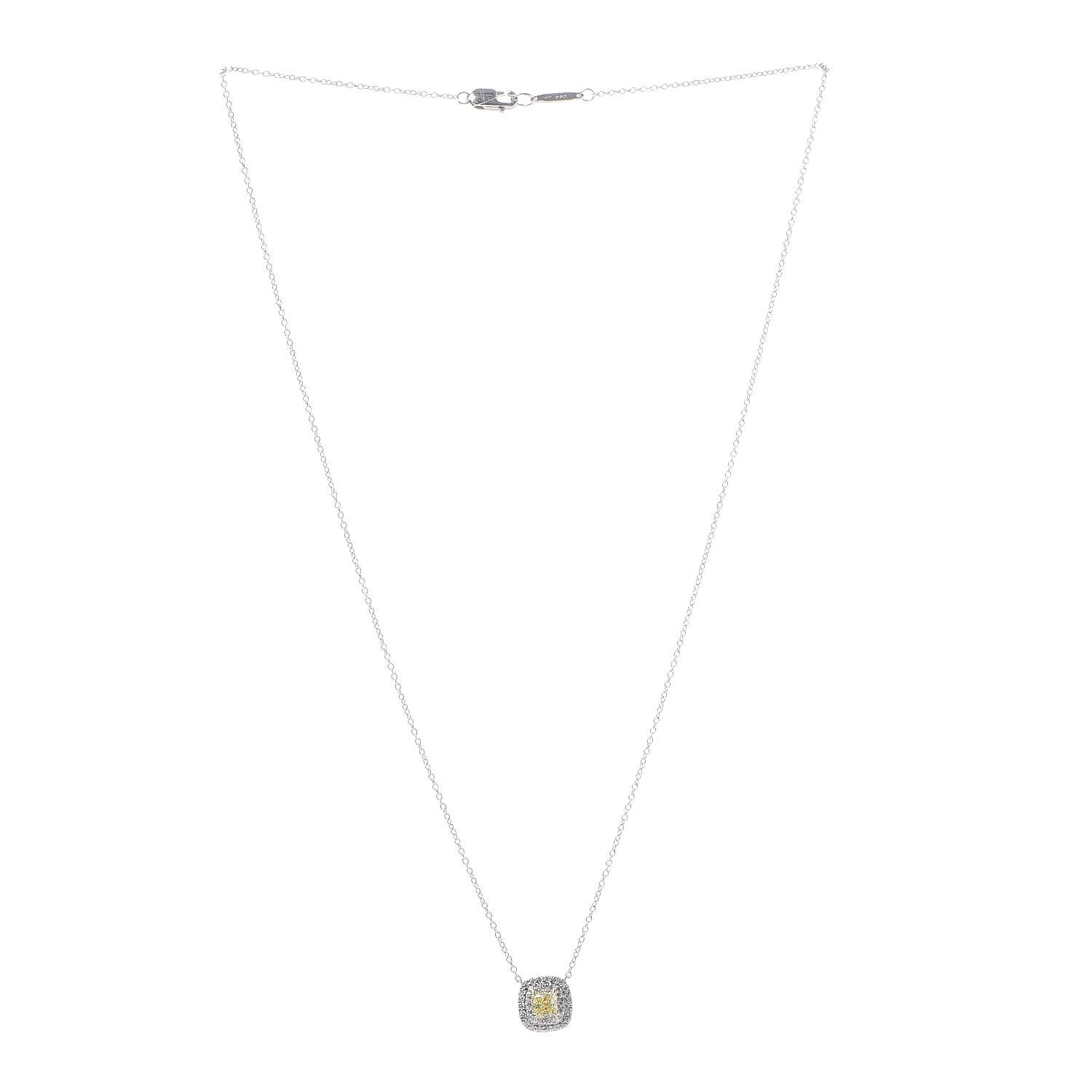 Tiffany Platinum Fancy Intense Yellow Diamond .33ct Soleste Pendant Necklace 3 of 8