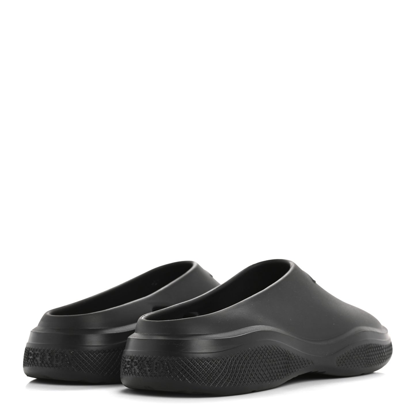 Soft Mellow Rubber Triangle Logo Embossed Womens 25mm Mules 35 Black