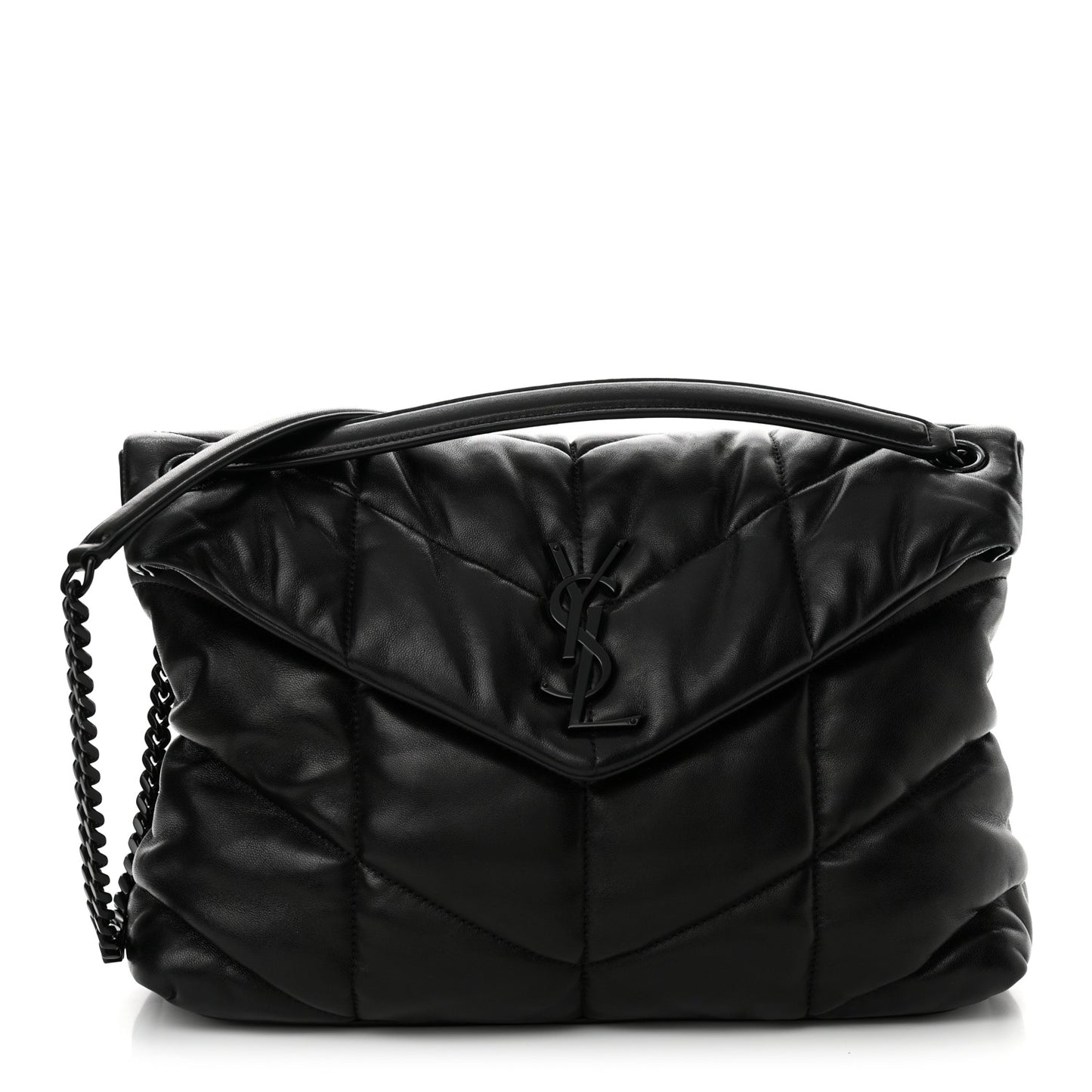 Lambskin Quilted Monogram Monochrome Medium Loulou Puffer Chain Satchel Black