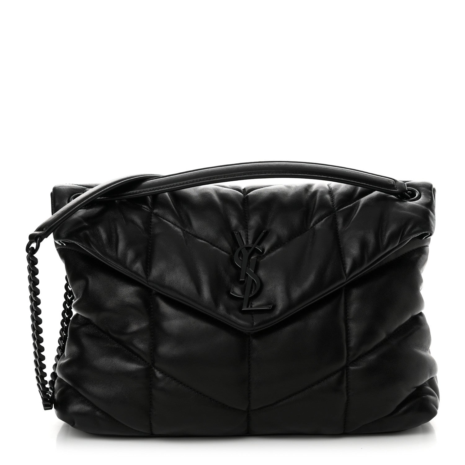 Saint Laurent Lambskin Quilted Monogram Monochrome Medium Loulou Puffer Chain Satchel Black 1 of 10