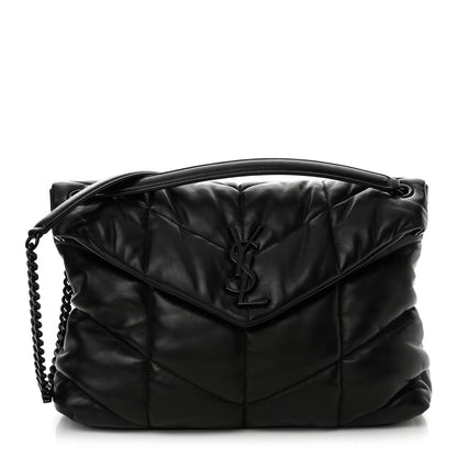 Saint Laurent Lambskin Quilted Monogram Monochrome Medium Loulou Puffer Chain Satchel Black 1 of 10