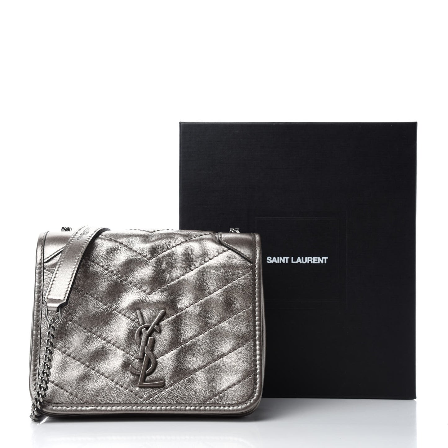 Metallic Calfskin Matelasse Monogram Niki Chain Wallet Platinum