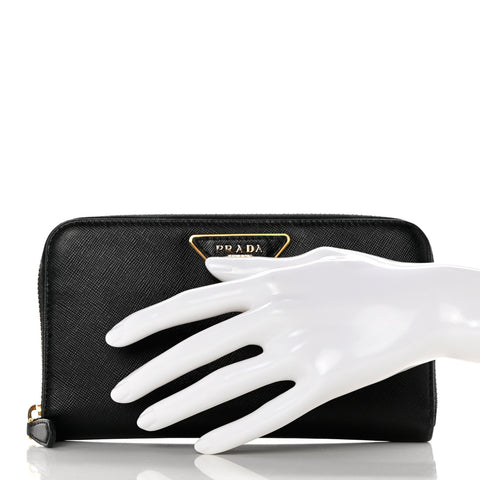 Saffiano Triangle Zip Around Wallet Black