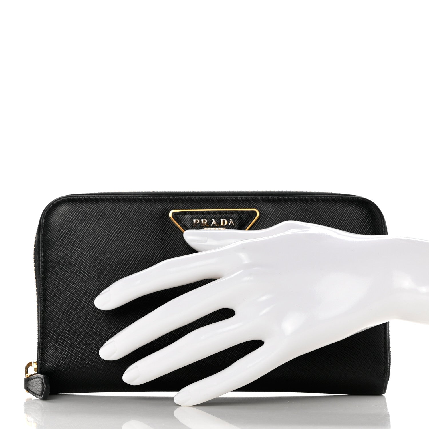 Prada Saffiano Triangle Zip Around Wallet Black 2 of 8