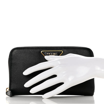 Prada Saffiano Triangle Zip Around Wallet Black 2 of 8