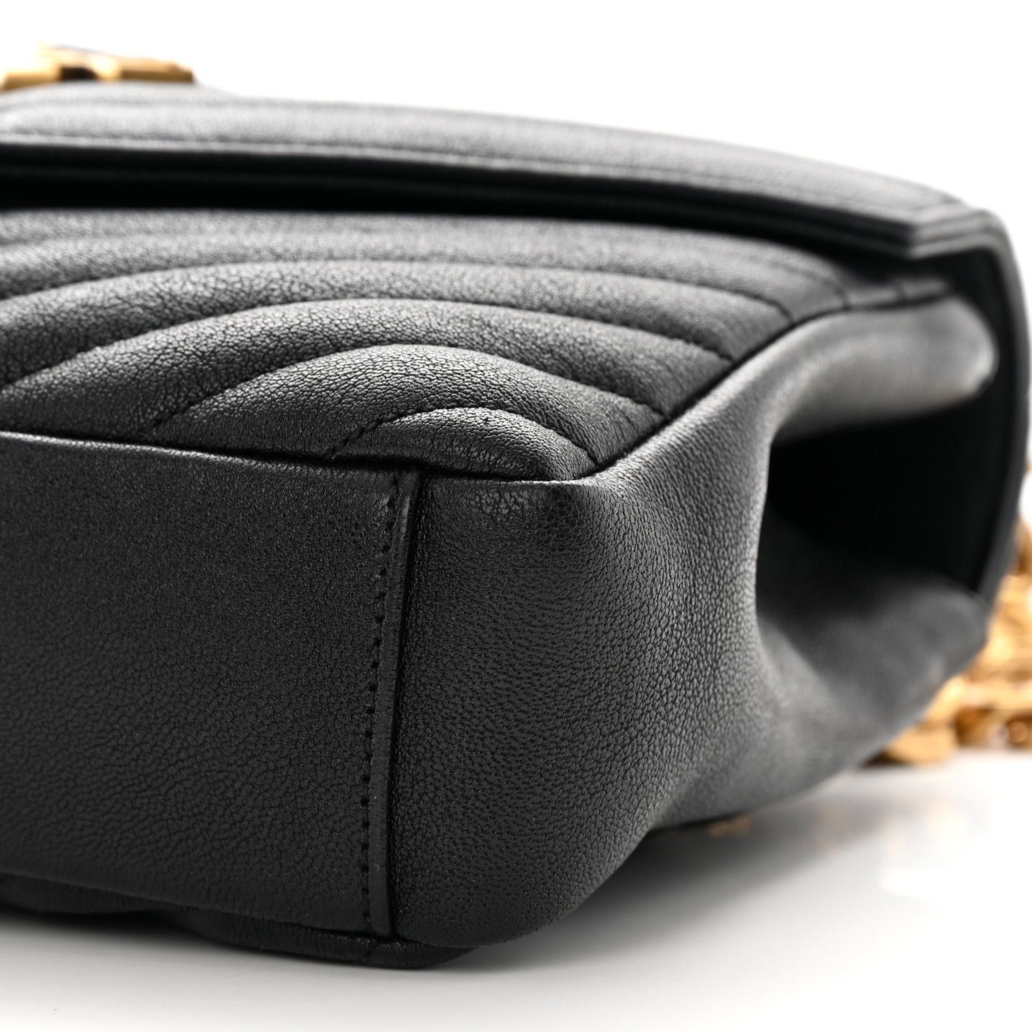 Sheepskin Matelasse Chevron Monogram Medium College Bag Black