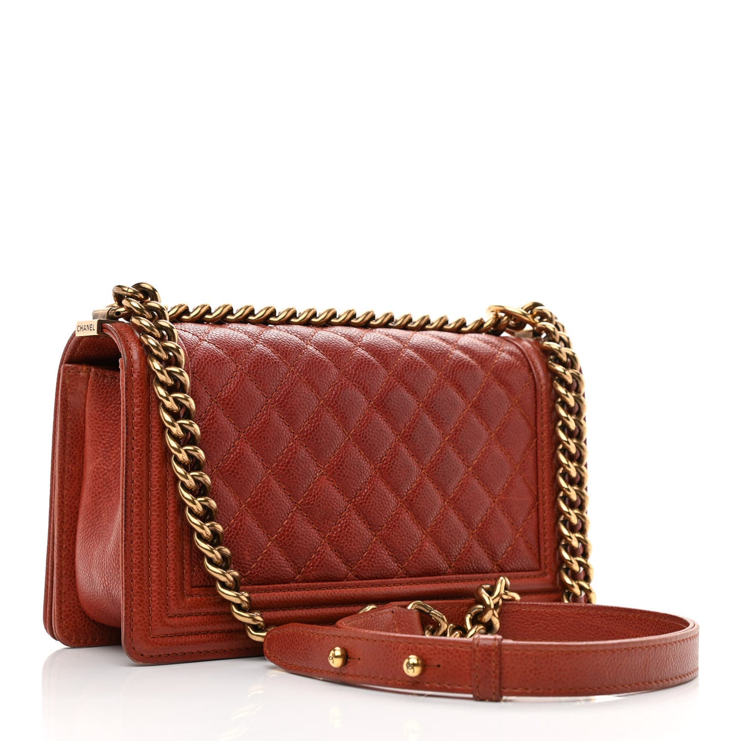 Caviar Quilted Medium Boy Flap Dark Orange