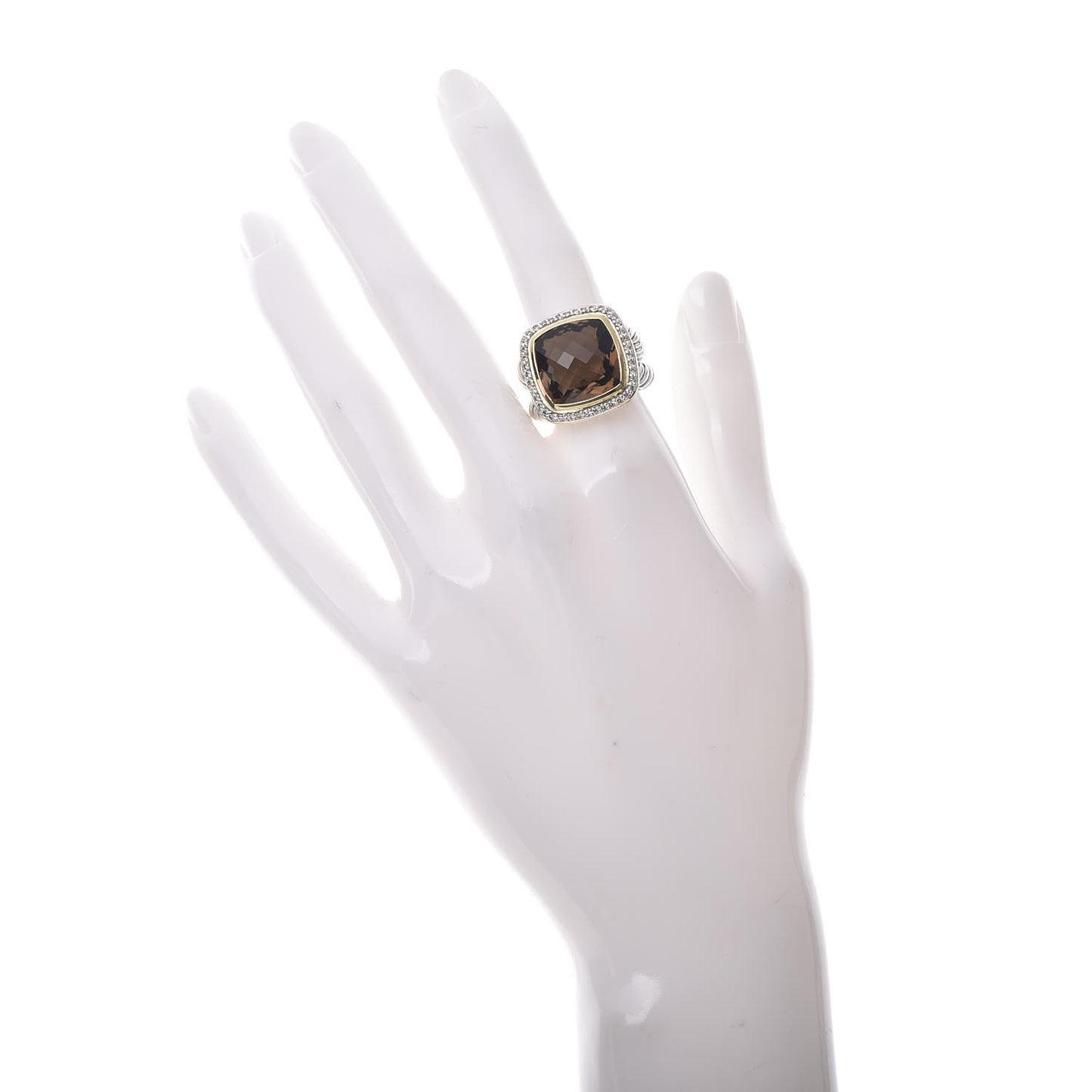 Sterling Silver 18K Yellow Gold Diamond Smoky Quartz 14mm Albion Ring 54 7
