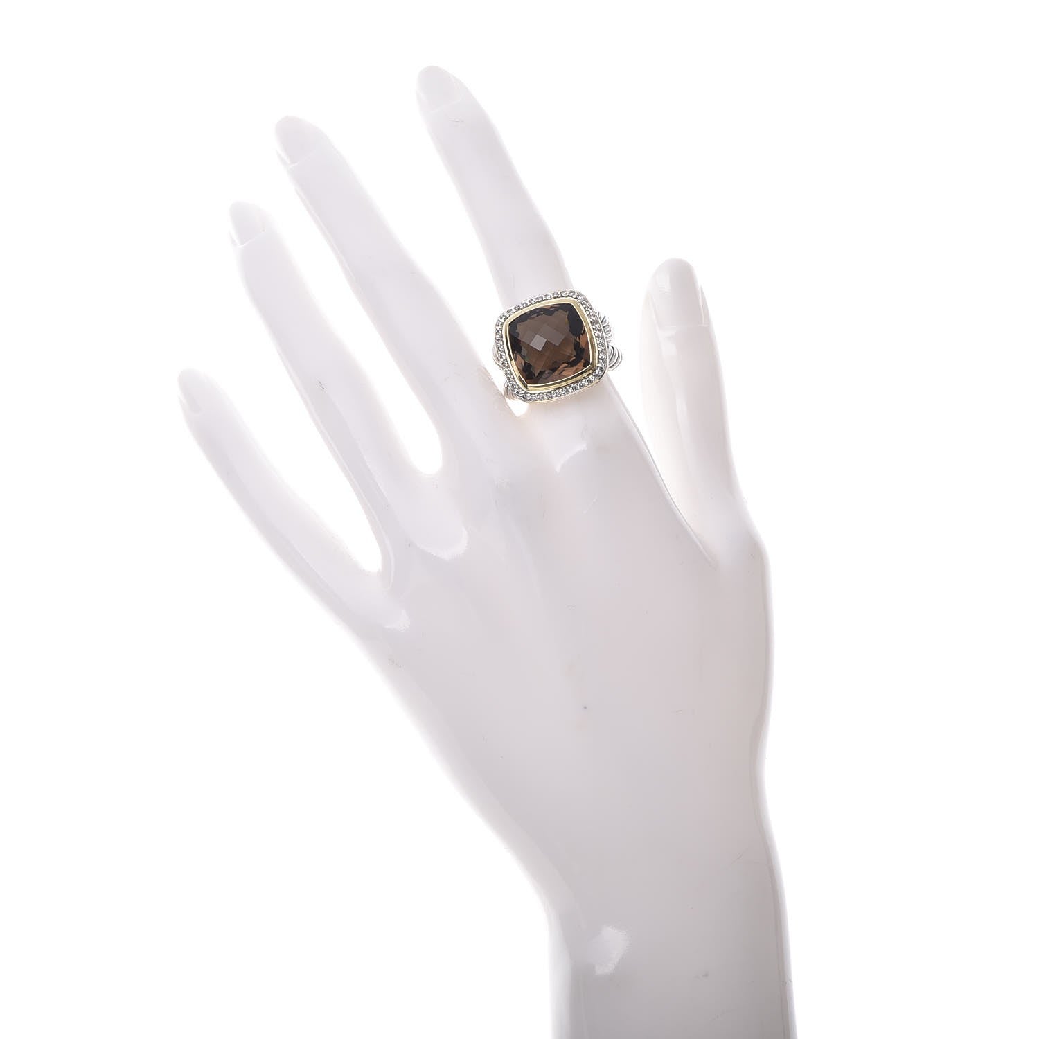 David Yurman Sterling Silver 18K Yellow Gold Diamond Smoky Quartz 14mm Albion Ring 54 7 2 of 4