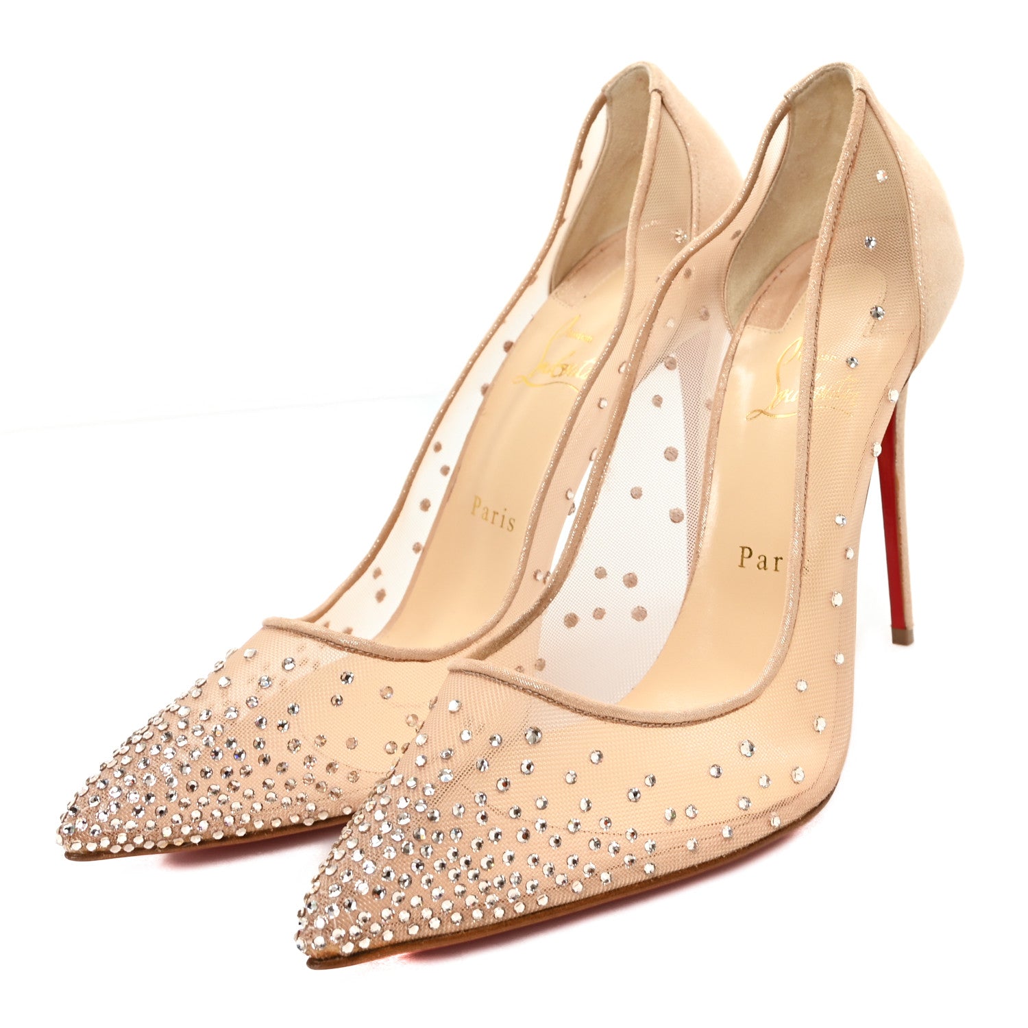 Christian Louboutin Suede Lame Crystal Strass Follies 100 Pumps  41 Light Silk 4 of 9