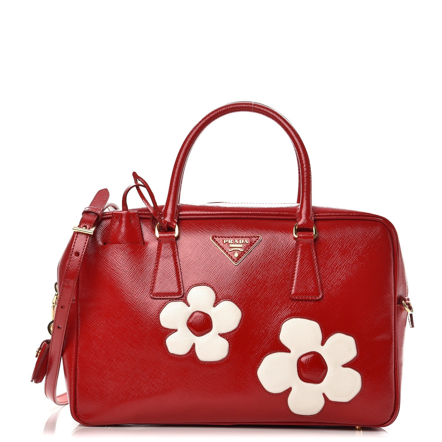 Prada Saffiano Vernice Floral Bauletto Bag Rosso Bianco 1 of 9
