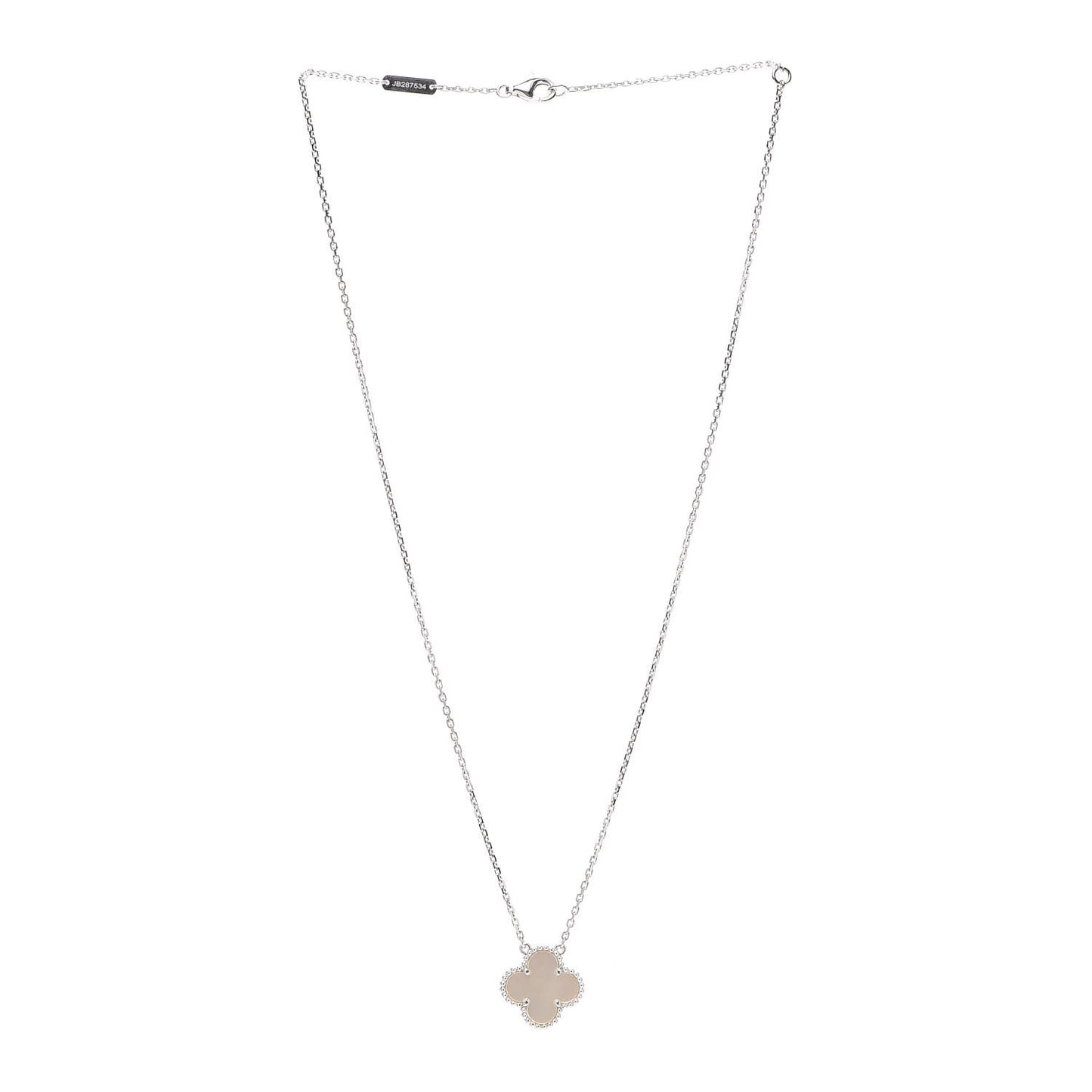 18K White Gold Mother of Pearl Vintage Alhambra Pendant Necklace