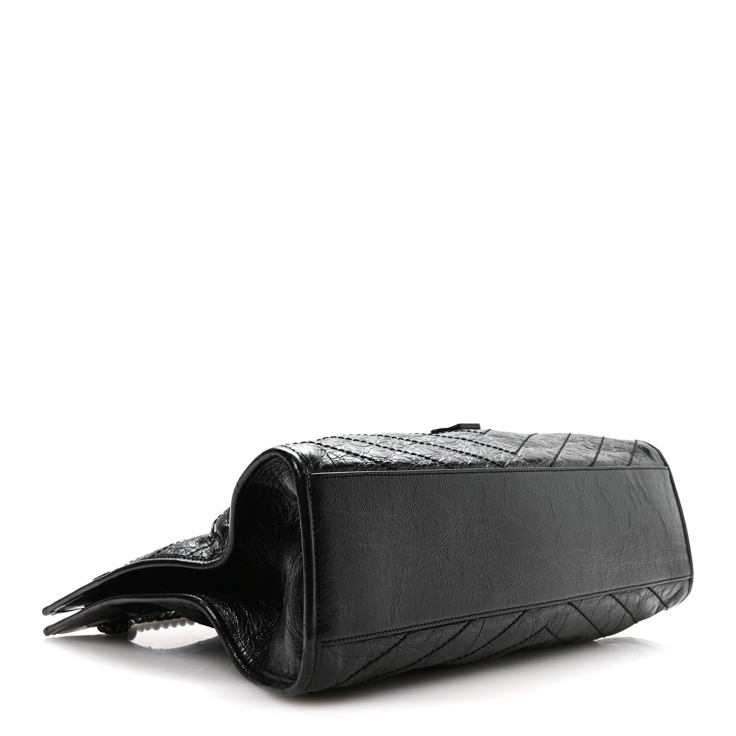 Crinkled Calfskin Matelasse Monogram Medium Niki Shopper Tote Black