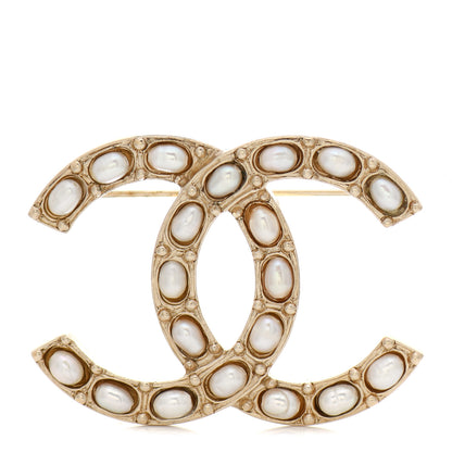Chanel Pearl Studded CC Brooch Pin Gold 1 of 5