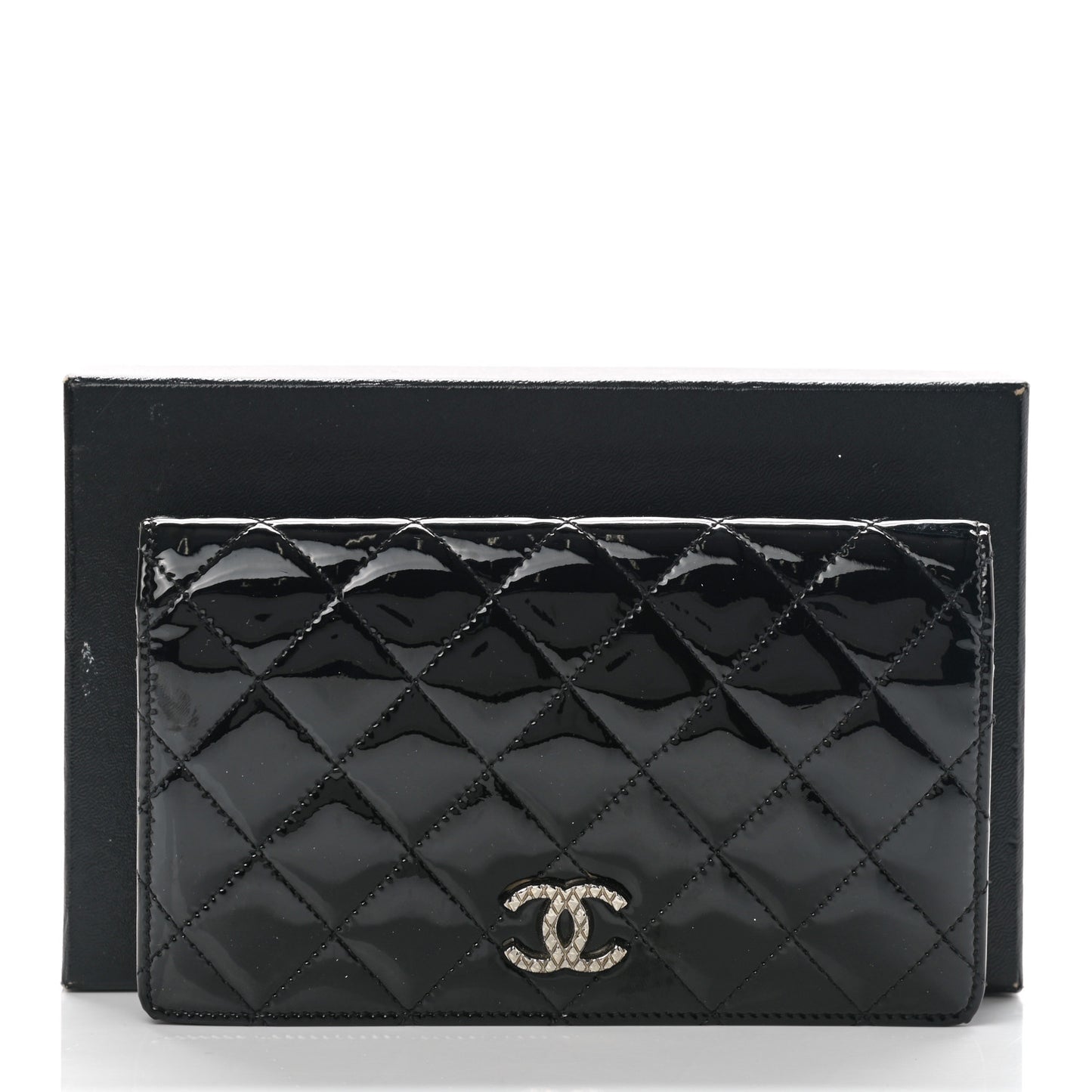 Patent Quilted Brilliant Yen Wallet Black