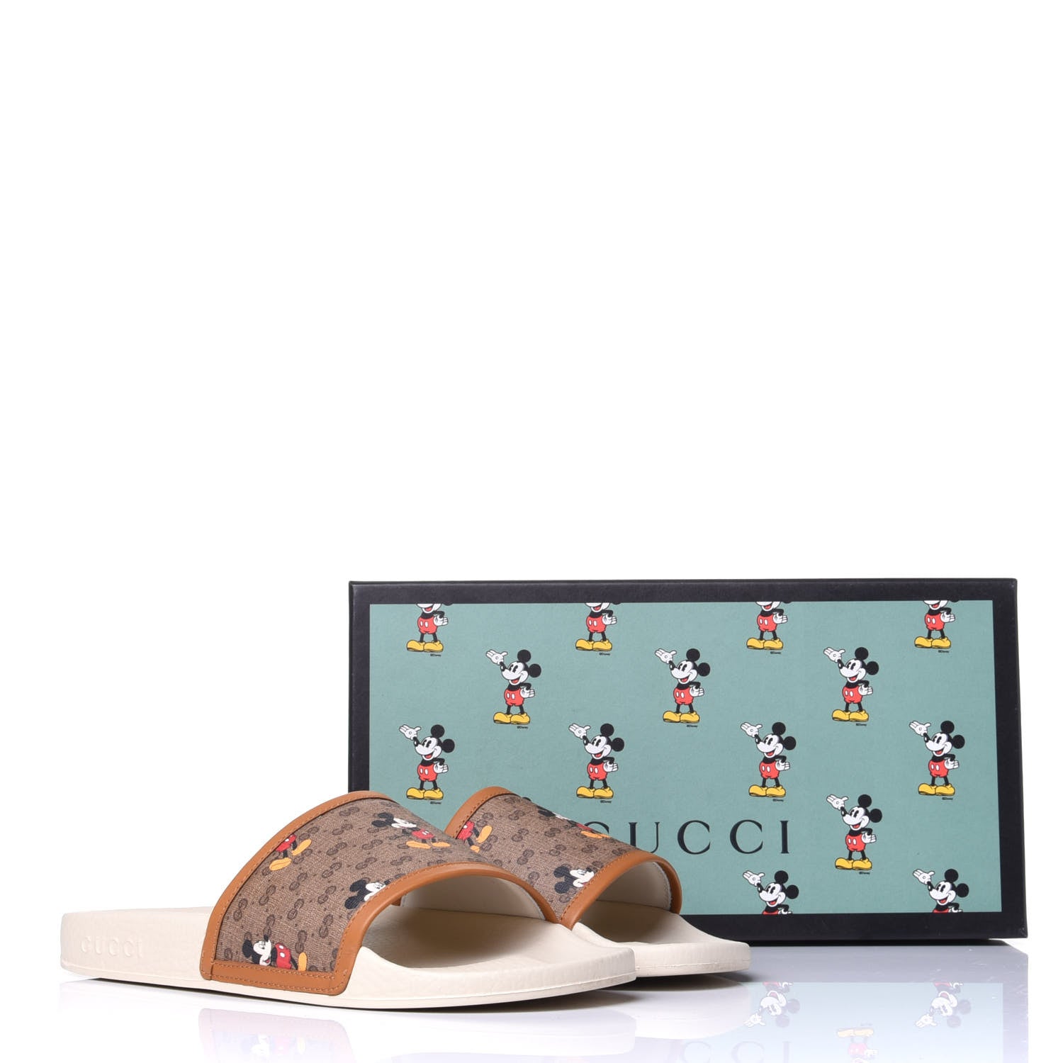 Gucci X DISNEY Mini Vintage GG Supreme Monogram Mickey Mouse Womens Slide Sandals 38 Beige Vintage Sun Oil 11 of 11