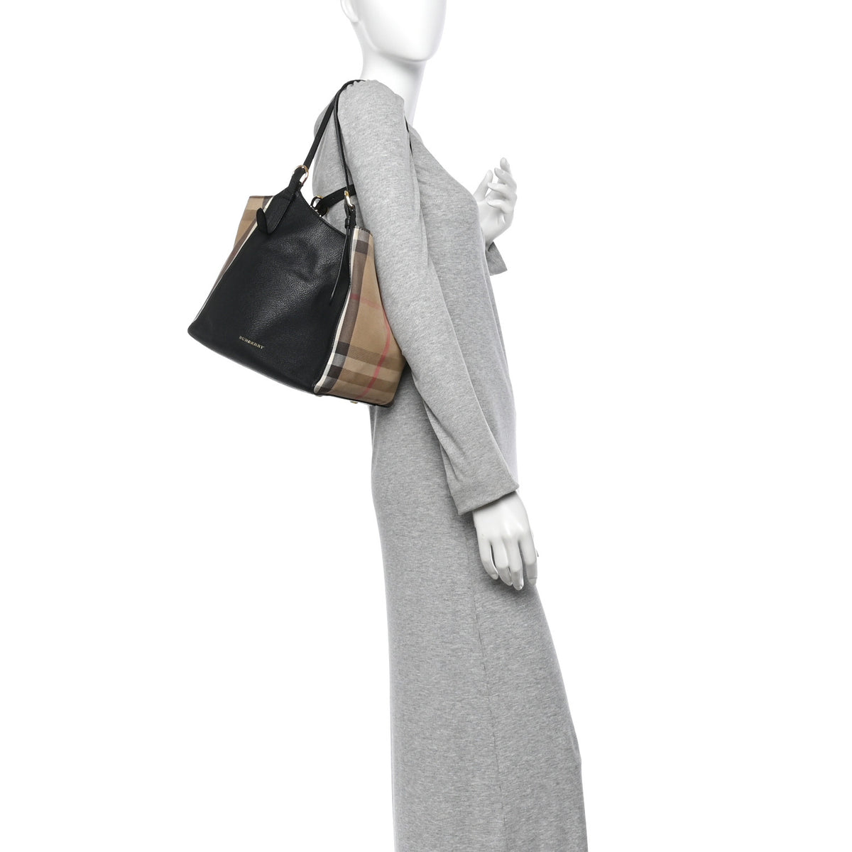 Grainy Calfskin House Check Small Canterbury Tote Black