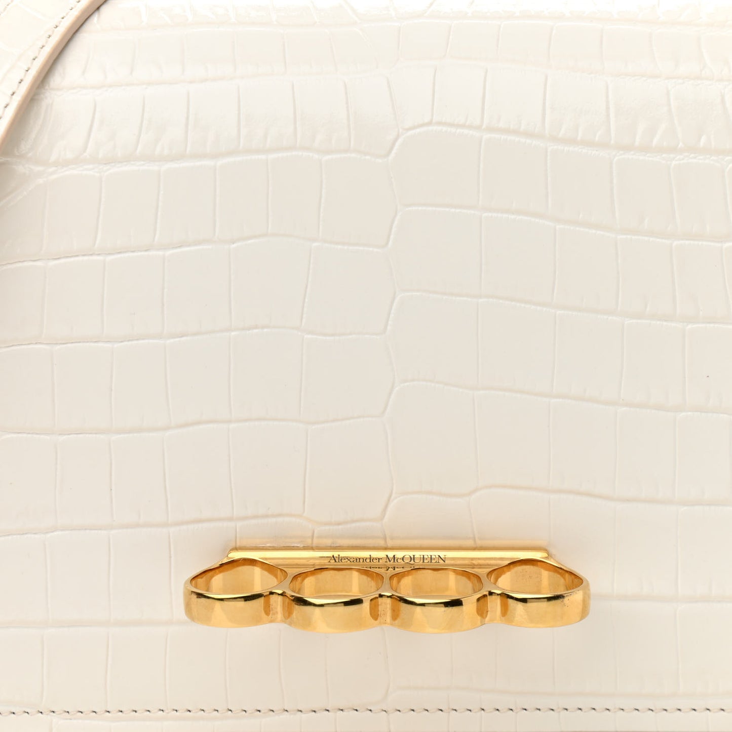 Crocodile Embossed Calfskin Four Ring Knuckle Crossbody Bag Soft Ivory