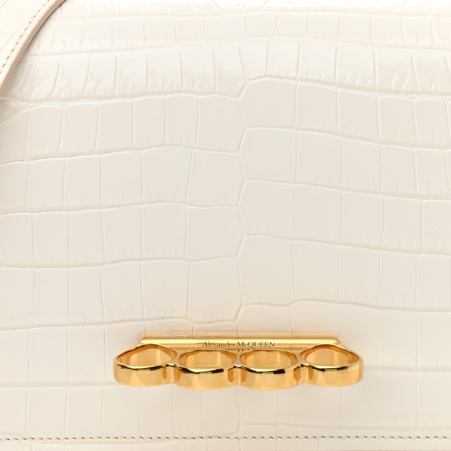Alexander McQueen Crocodile Embossed Calfskin Four Ring Knuckle Crossbody Bag Soft Ivory 8 of 12