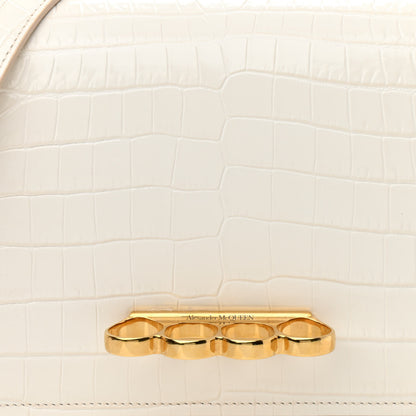 Alexander McQueen Crocodile Embossed Calfskin Four Ring Knuckle Crossbody Bag Soft Ivory 8 of 12