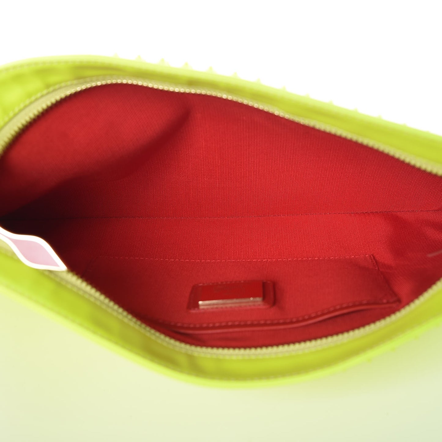 Calfskin Studded Loubiposh Chain Clutch Fluo Yellow
